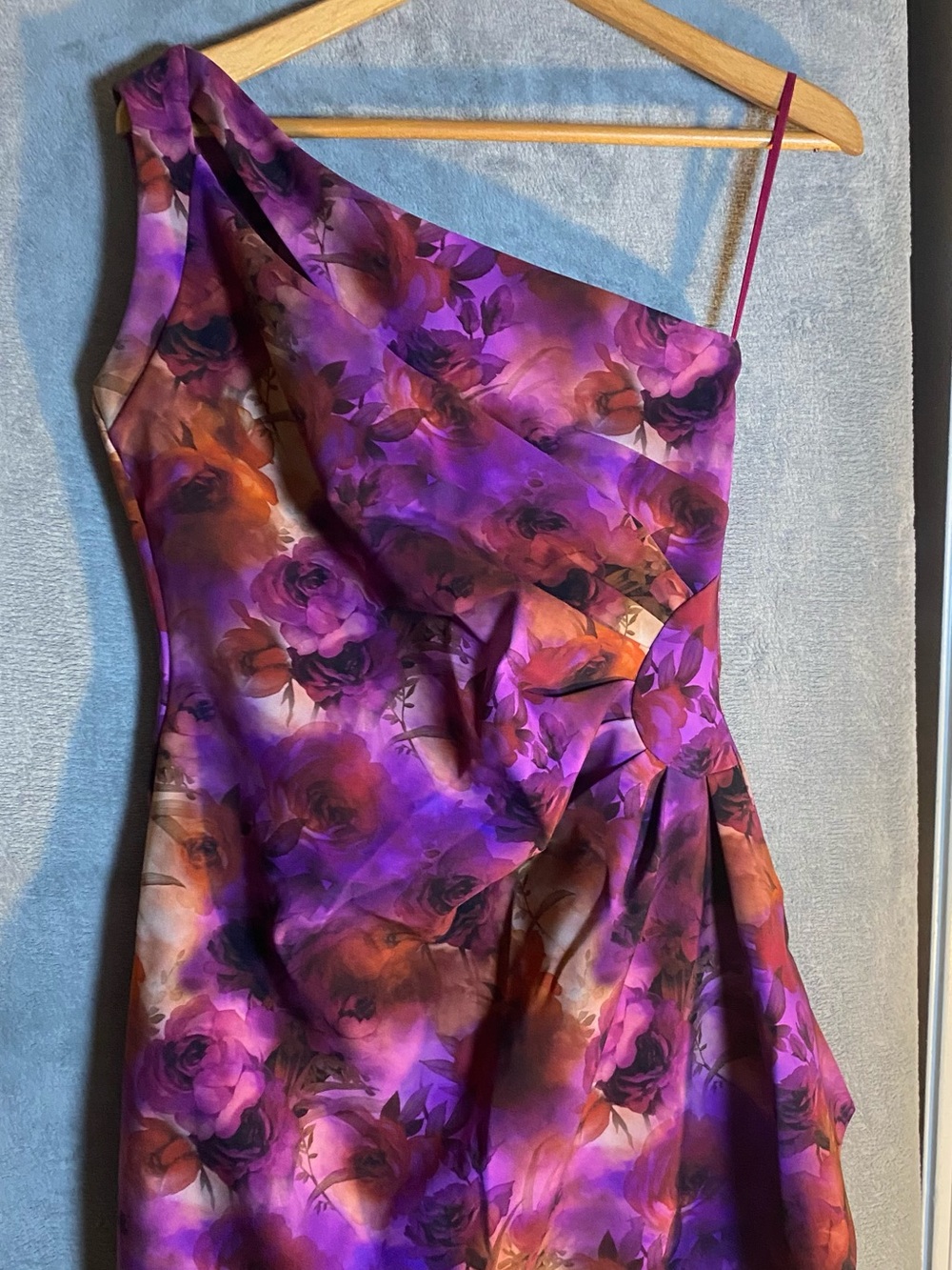 Chiara Boni One-Shoulder Purple & Magenta Abstract Sheath Dress Size Large Us10 - Picture 4 of 11